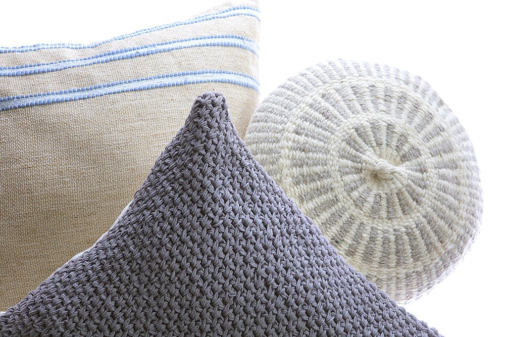 Pale Blue Striped Raw Linen Pillow - Image 3