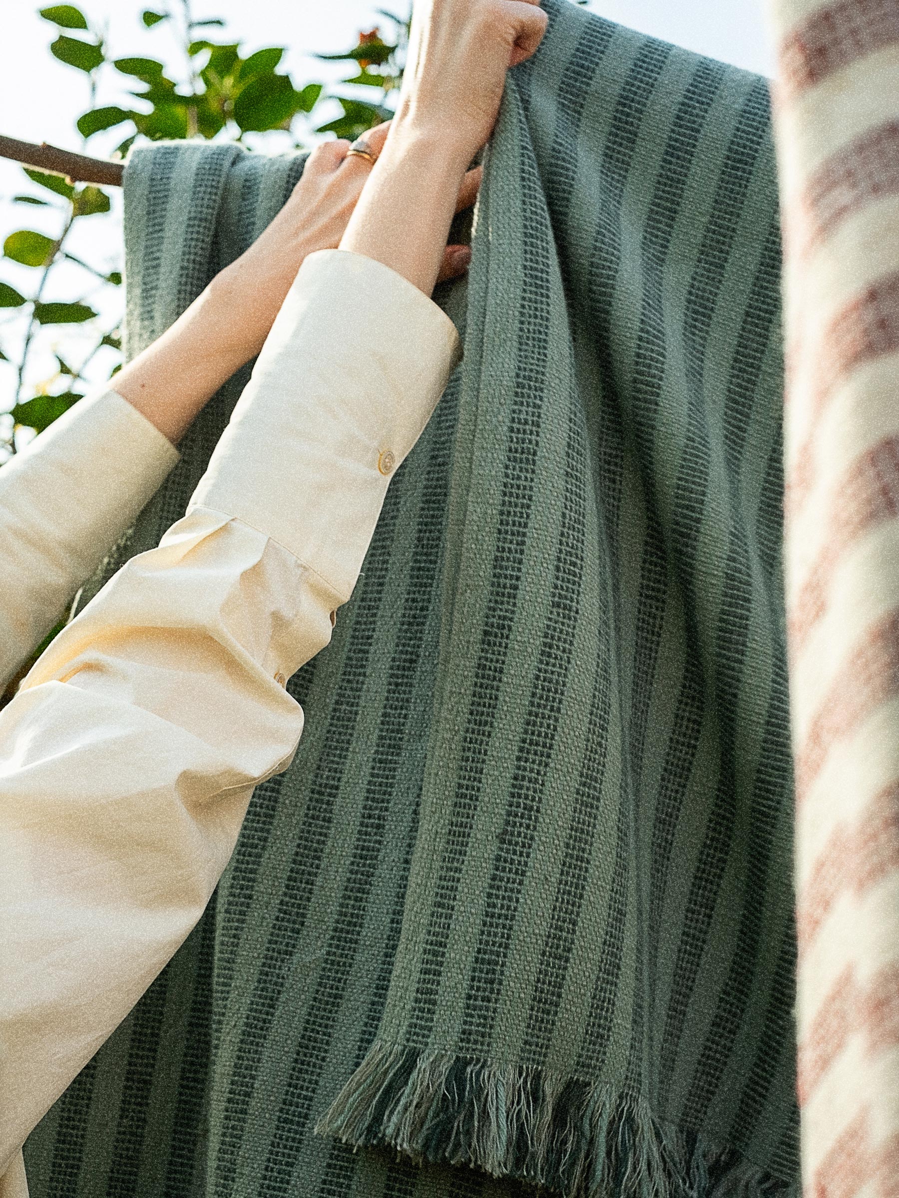 Pine Green Striped Wool Throw Blanket - 140 x 220 cm - Image 2