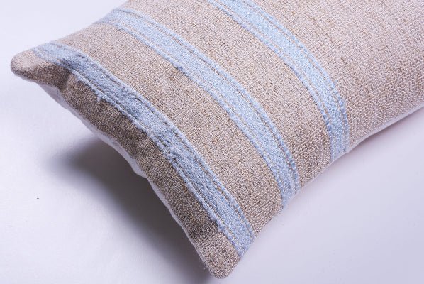 Pale Blue Striped Raw Linen Pillow - Image 2