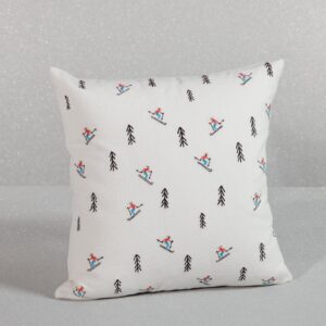 Trees and Skiers Cotton Embroidered Throw Pillow