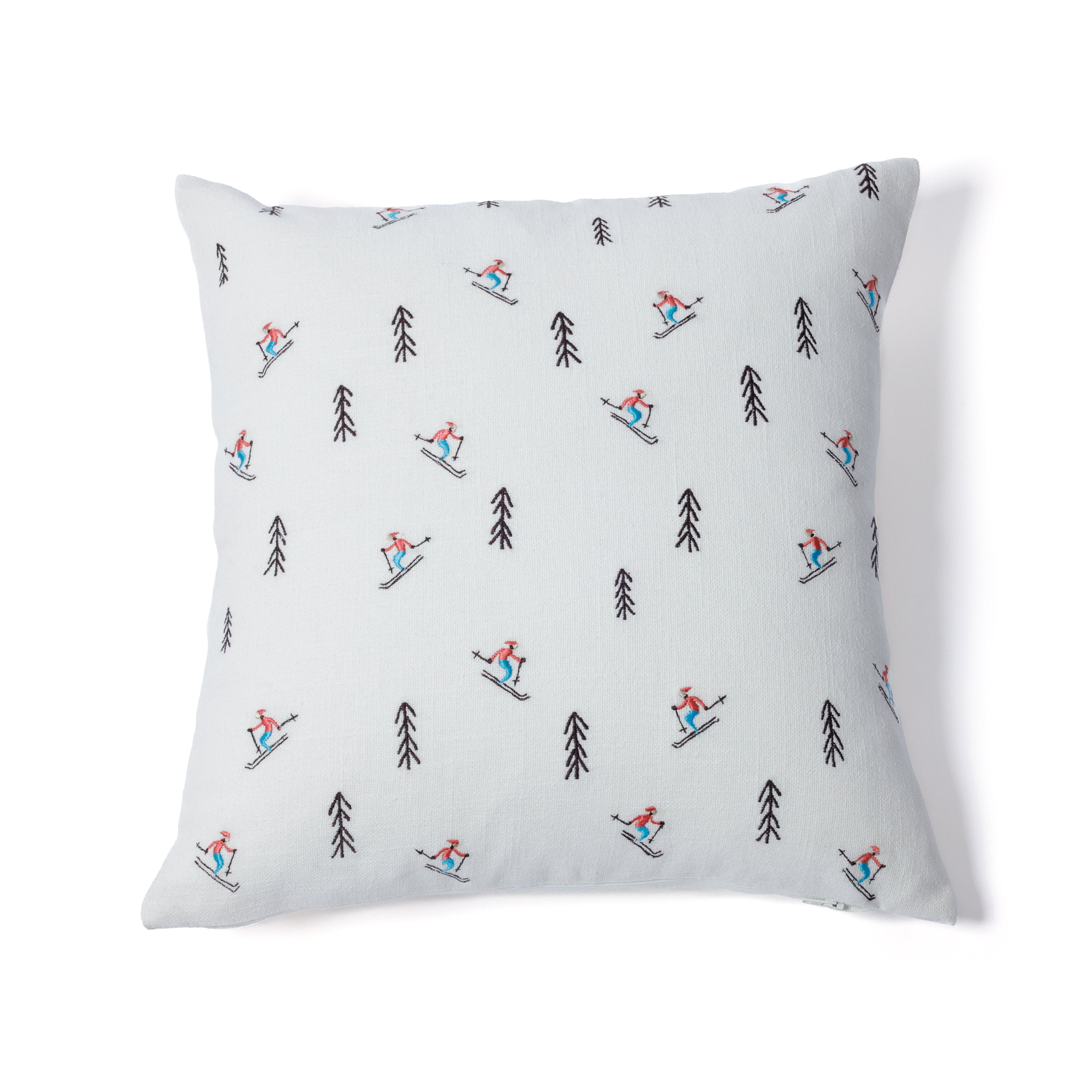 Trees and Skiers Cotton Embroidered Throw Pillow - Image 3