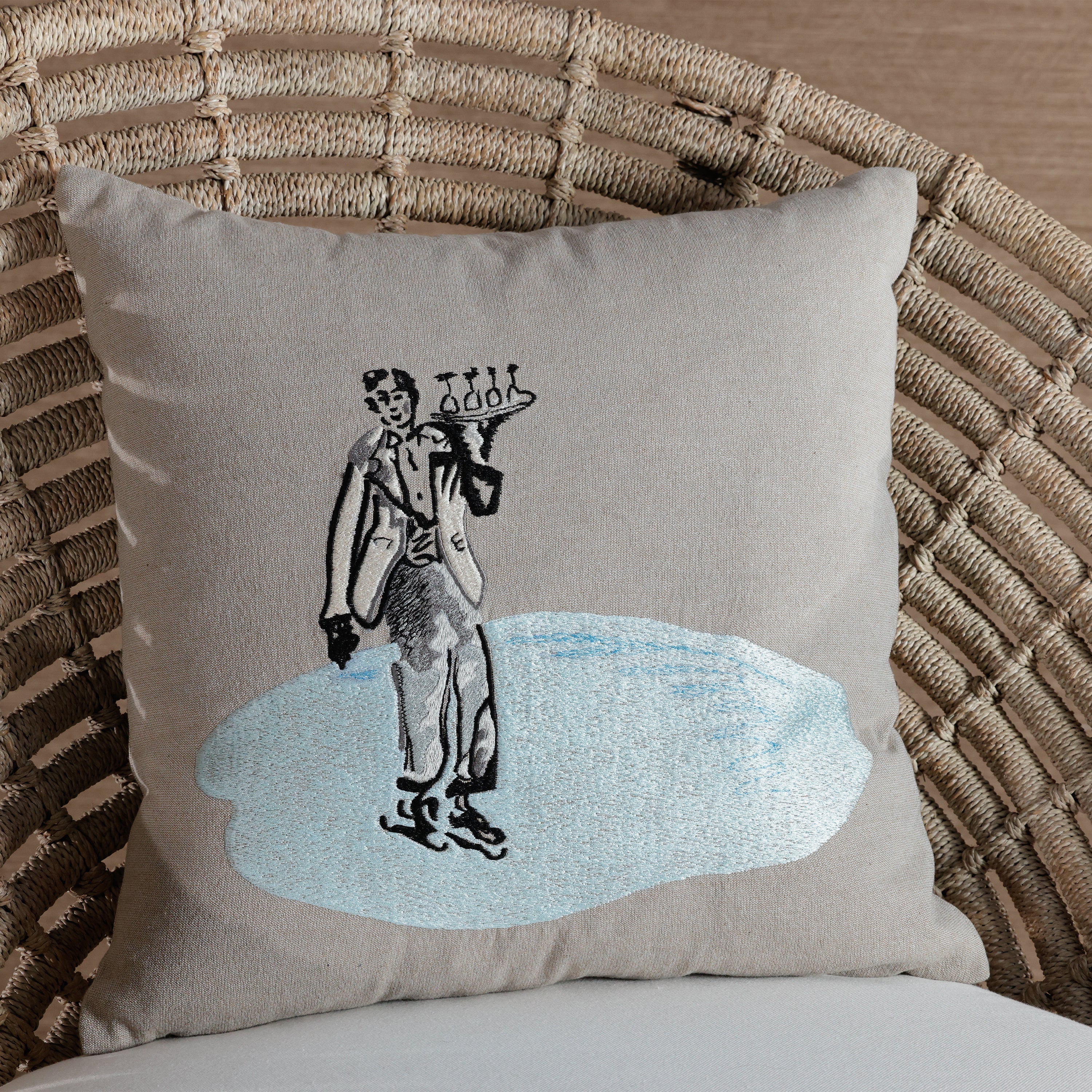 Waiter on Ice Skates Cotton Chambray Throw Pillow - Image 3