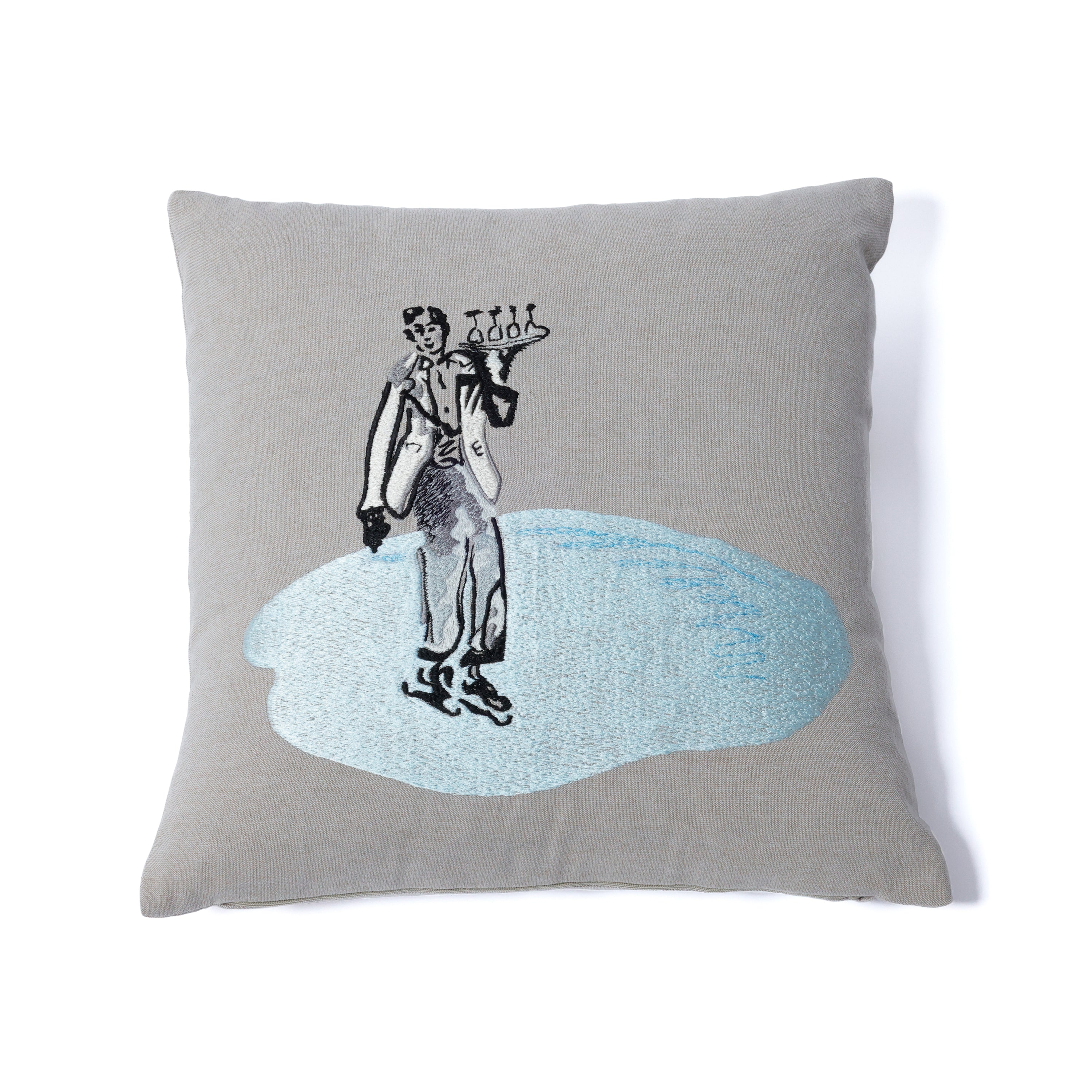 Waiter on Ice Skates Cotton Chambray Throw Pillow - Image 2
